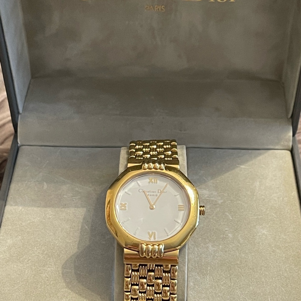 Dior Gold and White Timeless Watch